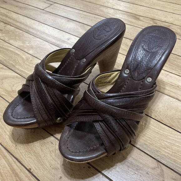 Frye Heel Platform Sandals Women 7M Brown Leather Strap Reese Multi Slide Boho 7 - Picture 12 of 16
